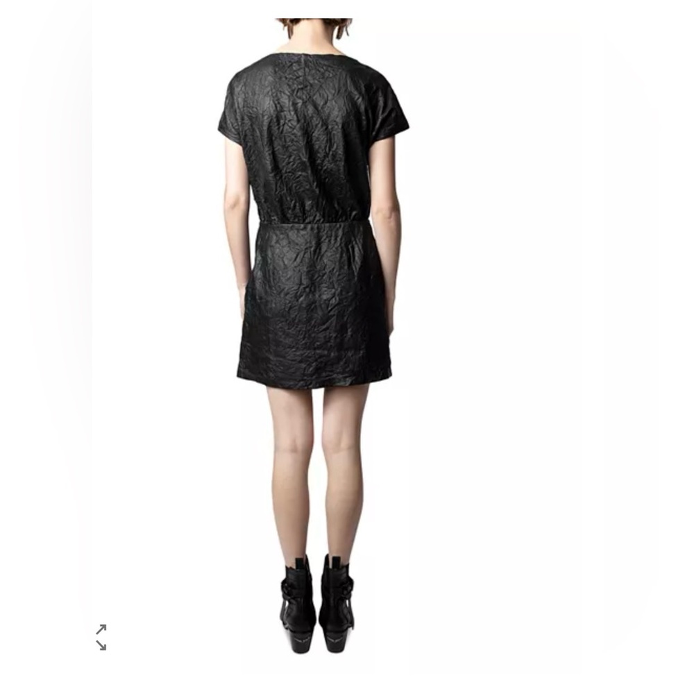 Zadig & Voltaire NWT FLAWED Rexa Black Crumpled 100% Leather Mini Dress - Picture 2 of 15